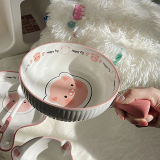 Set bát sứ 3 món hoạ tiết cao cấp lợn hồng cuteee