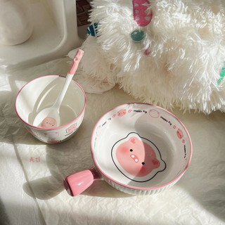 Set bát sứ 3 món hoạ tiết cao cấp lợn hồng cuteee