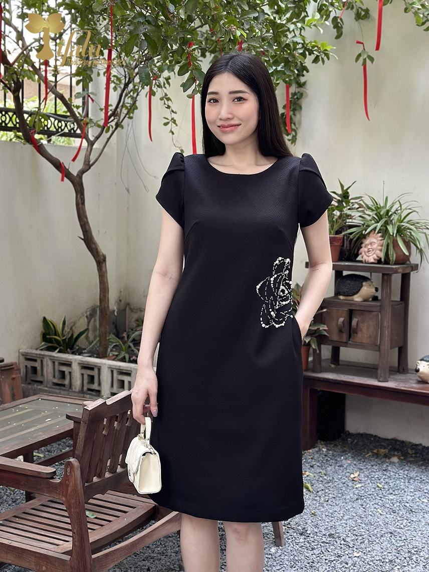 Ảnh TIFALU - Đầm dáng suông thiết kế dự tiệc màu đen kết đá sang trọng - TFL943BLK 3