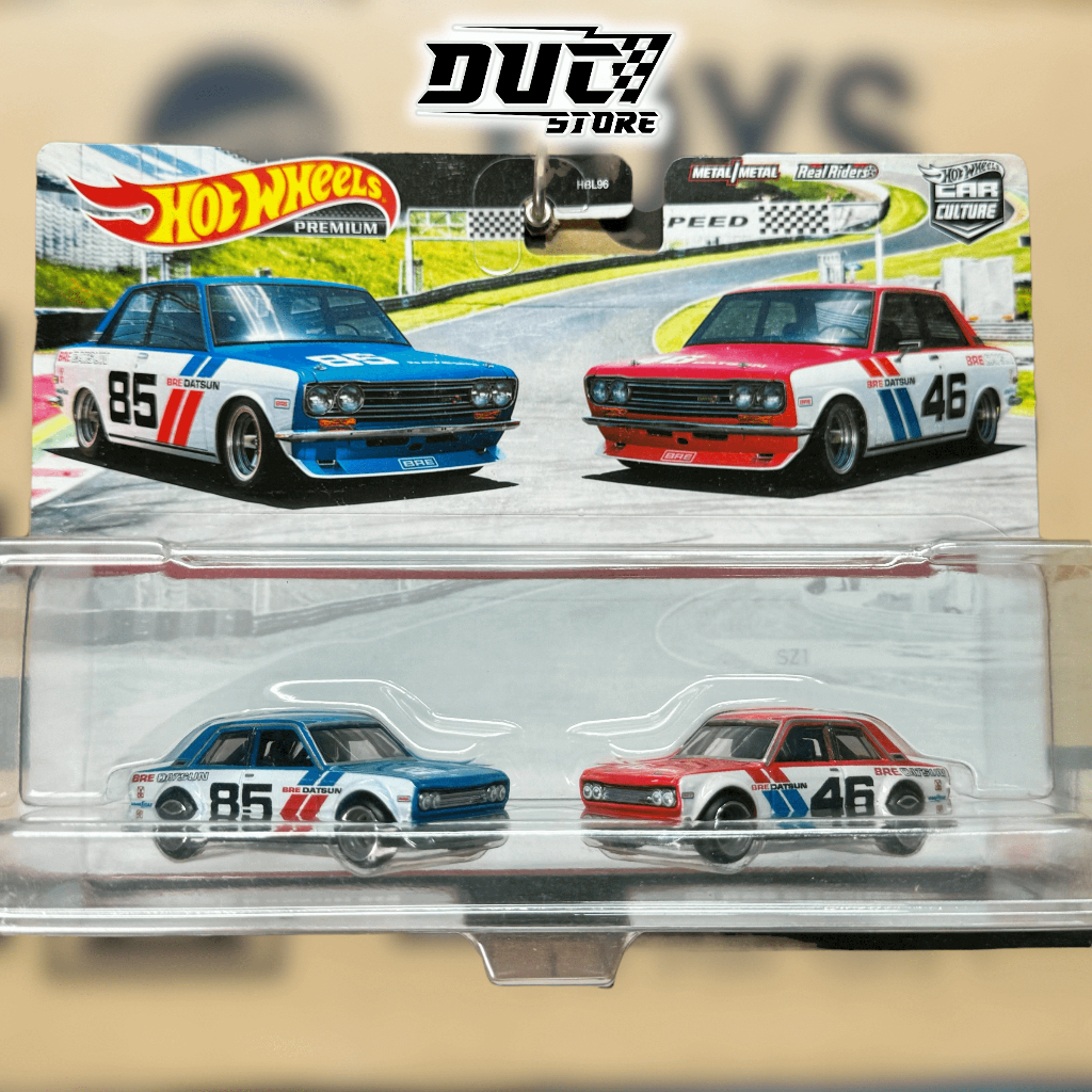 HOT WHEELS PREMIUM '71 BRE DATSUN 510 bleu/blanc ; 85 culture