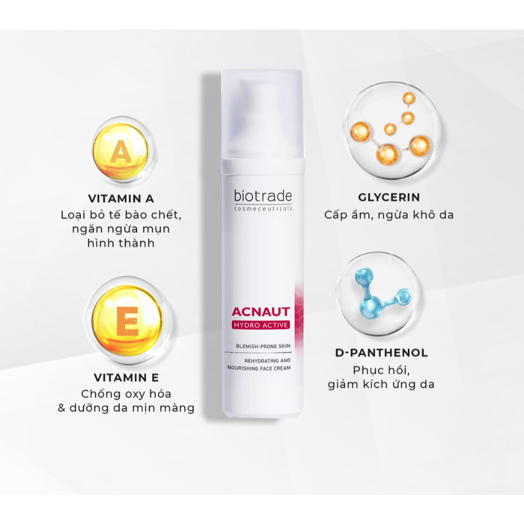 Kem dưỡng giảm mụn phục hồi BIOTRADE HYDRO ACTIVE CREAM làm dịu & cấp ẩm cho làn da sau peel 60ml
