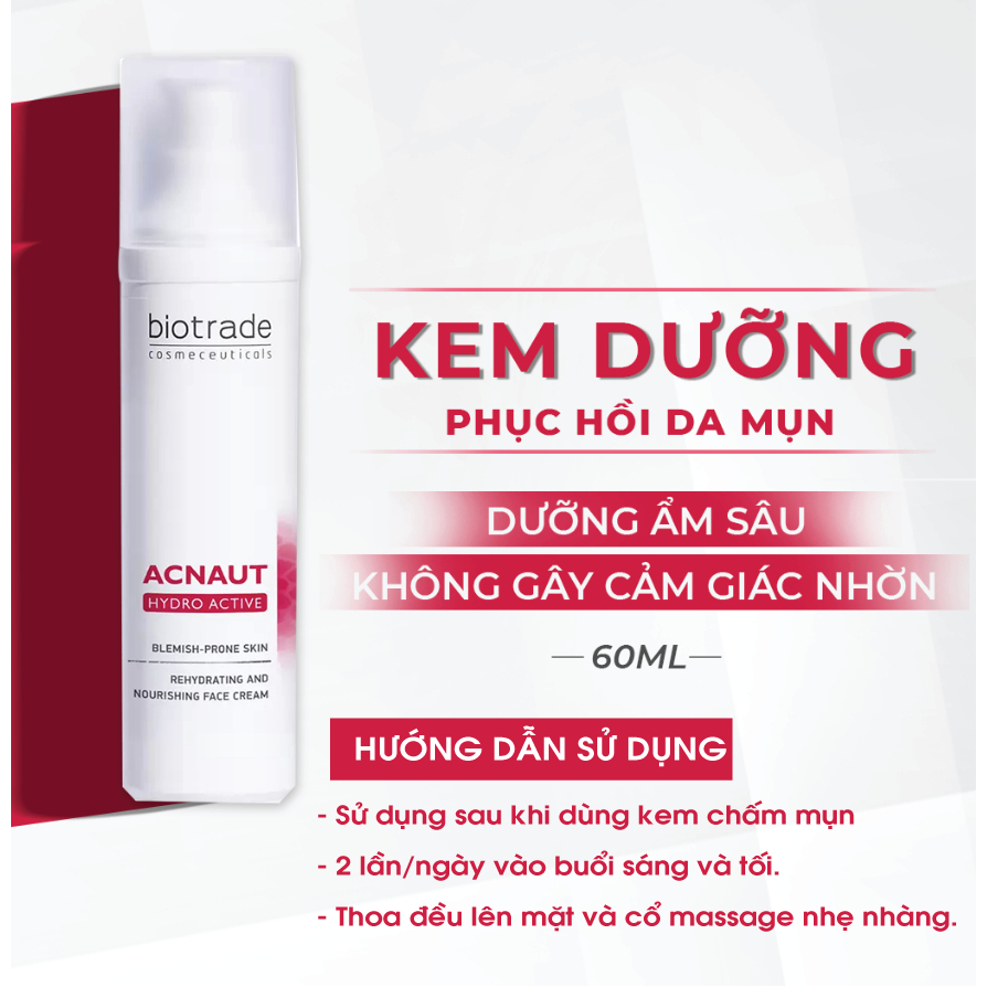 Kem dưỡng giảm mụn phục hồi BIOTRADE HYDRO ACTIVE CREAM làm dịu & cấp ẩm cho làn da sau peel 60ml