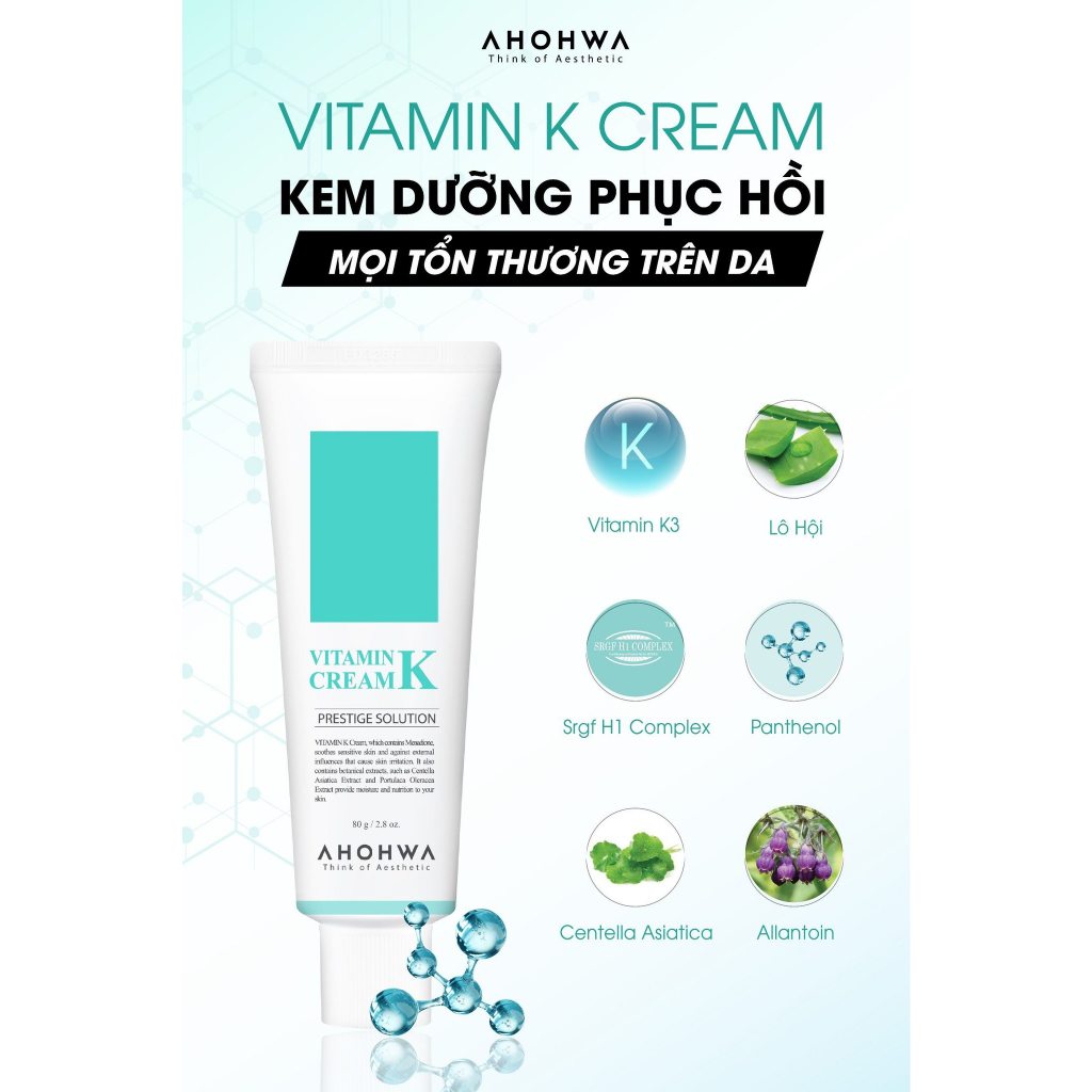 Kem Dưỡng Phục Hồi Ahohwa Vitamin K Cream - Phục Hồi Da Mỏng Đỏ, Giãn Mao Mạch, Làm Dịu Da, Mờ Sẹo
