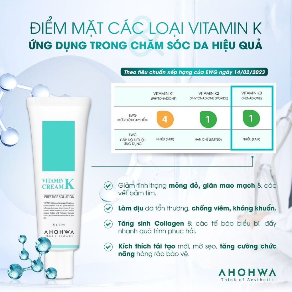 Kem Dưỡng Phục Hồi Ahohwa Vitamin K Cream - Phục Hồi Da Mỏng Đỏ, Giãn Mao Mạch, Làm Dịu Da, Mờ Sẹo