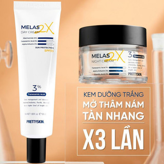 BỘ ĐÔI KEM DƯỠNG  PRETTY SKIN MELAS 2X SÁNG TRẮNG DA MỜ THÂM NÁM 50ML - BEBEAU
