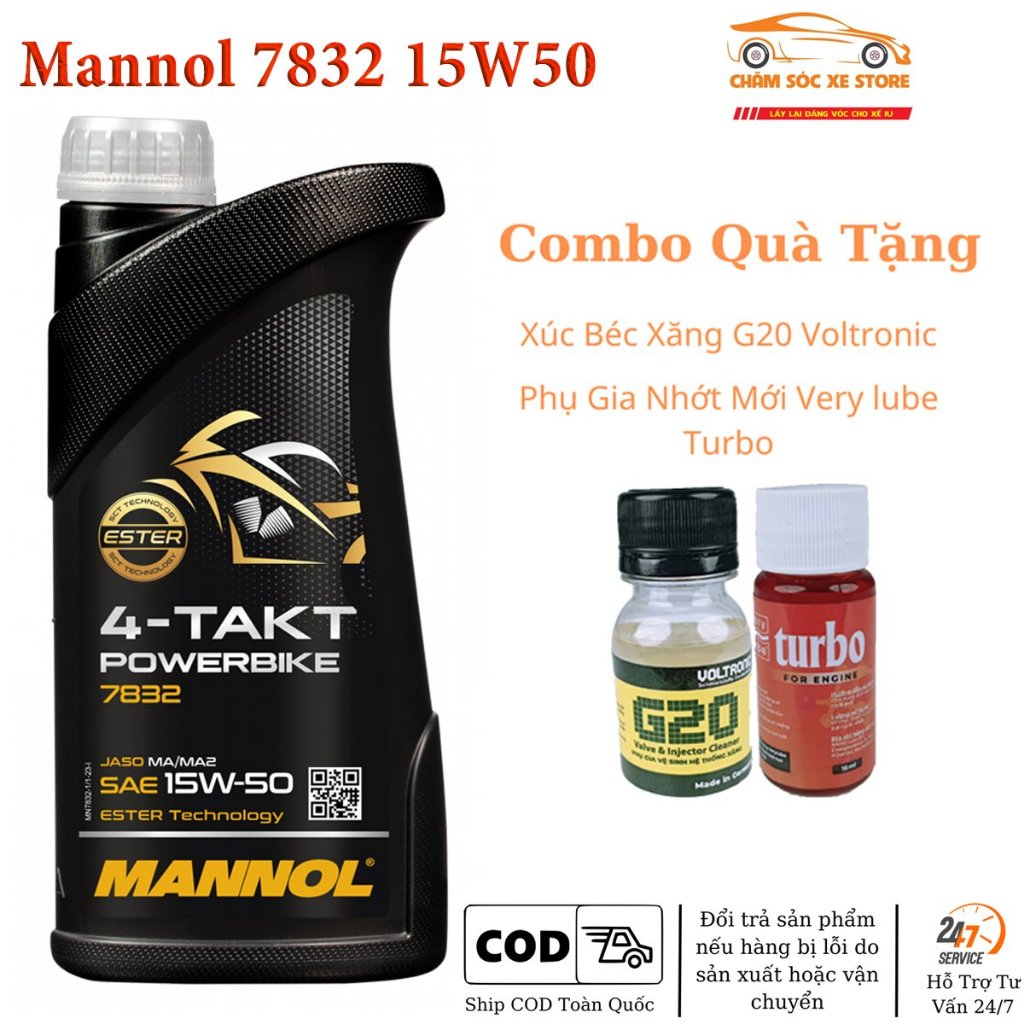 Dầu Nhớt Mannol 7832 15W50 Dành Cho Xe Số, Côn Tay Tặng Súc Vệ Sinh Kim Phun Và Phụ Gia Nhớt Mới