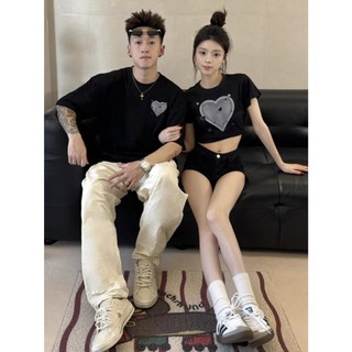 Áo Thun Đôi Nam Nữ Mặc Cùng Người Yêu, Áo Đôi Chất Liệu PreniumCotton in hình Trái Tim xám croptop nữ 100% Cotton [A183]