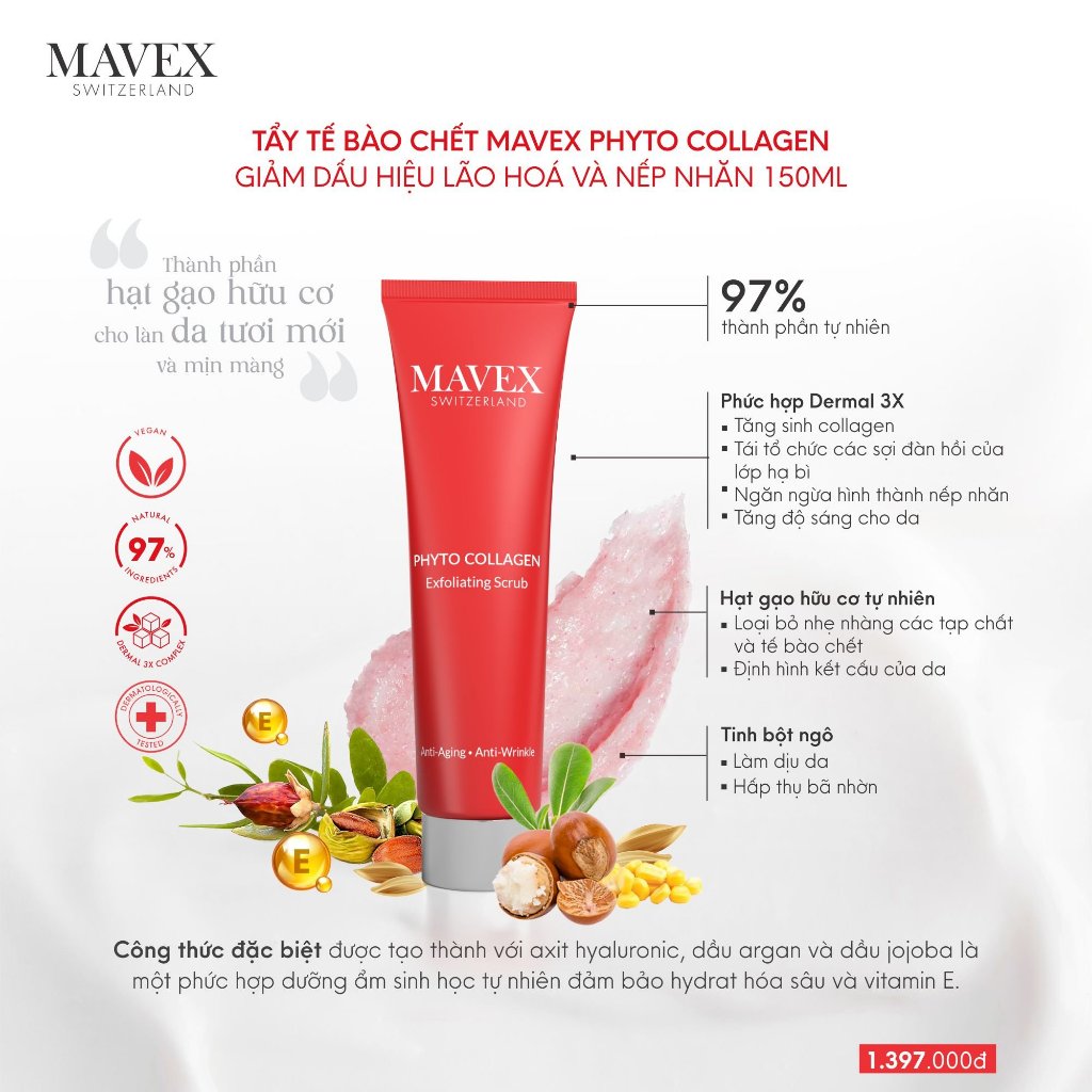 Tẩy tế bào chết Mavex Phyto Collagen giảm dấu hiệu lão hoá và nếp nhăn 150ML