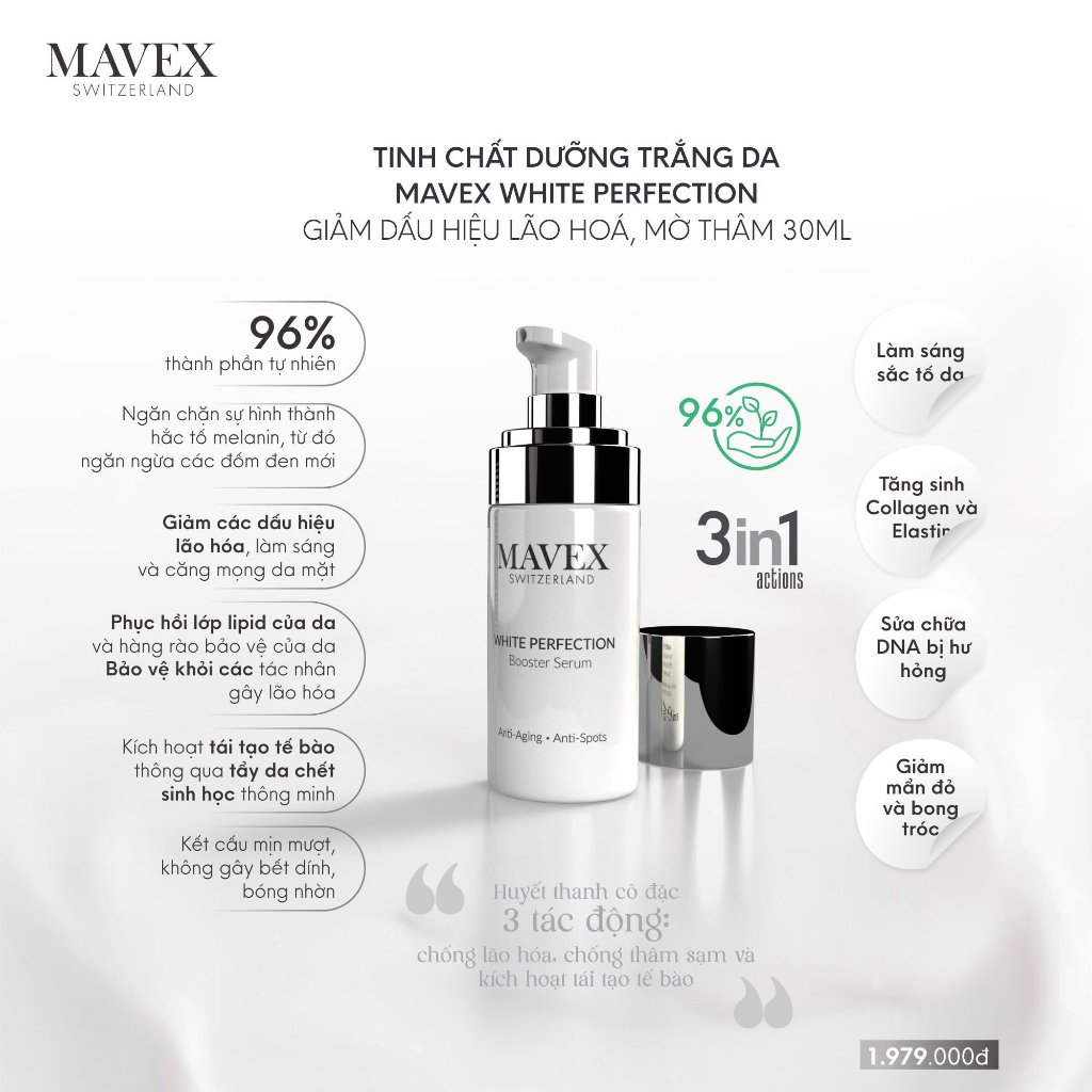 Tinh chất dưỡng trắng da Mavex White Perfection giảm lão hoá, mờ thâm nám 30ML