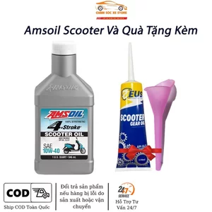 Nhớt Amsoil Scooter 4T 10W40 Cho Xe Tay Ga 946ML Tặng Láp Zeus Và Phễu