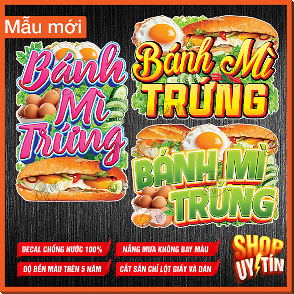 Decal dán BÁNH MÌ TRỨNG sticker tủ kính xe đẩy dán tường bánh mì kẹp ...