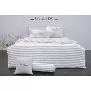 Mẫu Drap chăn ga CHUN EVERON EPM 22065 màu kẻ trắng ghi tối phong cách Hàn Quốc, vải modal cao cấp.