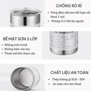Ly giữ nhiệt Iced Americano 350 & 600ml cốc giữ nhiệt inox khắc tên, Fan House ống hút inox