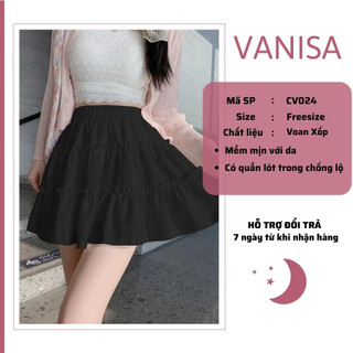 Chân váy xòe tennis xếp ly chất đũi xốp bồng bềnh viền ren nơ có quần bảo hộ bên trong VANISA CV024