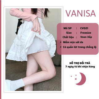 Chân váy xòe viền ren chất đũi xốp bồng bềnh có quần bảo hộ bên trong VANISA CV024