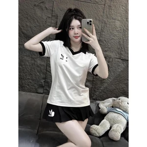 A8 Set đồ nữ sang chảnh áo phông cổ polo tim+chân váy cách điệu, cá tính chất cotton 2 size 40-65kg mẫu SETDASCOPOLOTIM.