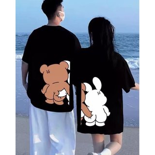 Áo Thun Đôi Nam Nữ hình in dễ thương,  Áo Phông Chất Liệu Preium Cotton 100% Gấu Bóp Đíc Cute [A007]