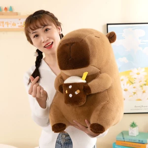 Gấu Bông Capybara Bộ Trưởng Ngoại Giao Ôm Bình Sữa Thú Bông Chuột Lang Nước Uống Sữa G136