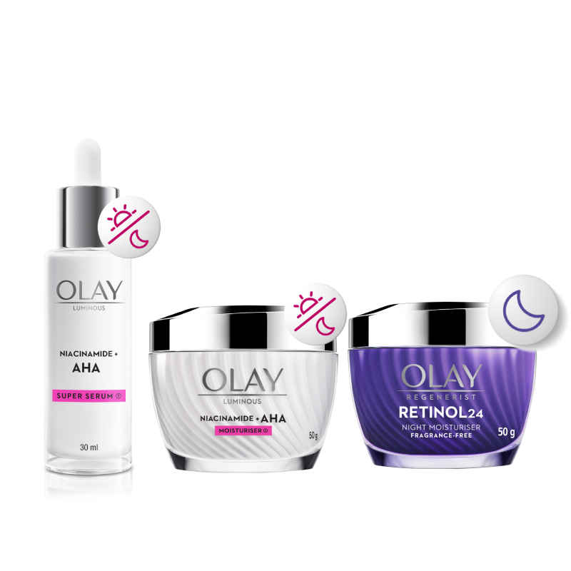 Ảnh Combo 3: Kem Dưỡng Ẩm OLAY RETINOL24 50G, Kem Dưỡng Ẩm & Super Serum Sáng Da OLAY LUMINOUS AHA 50G + 30ML 1