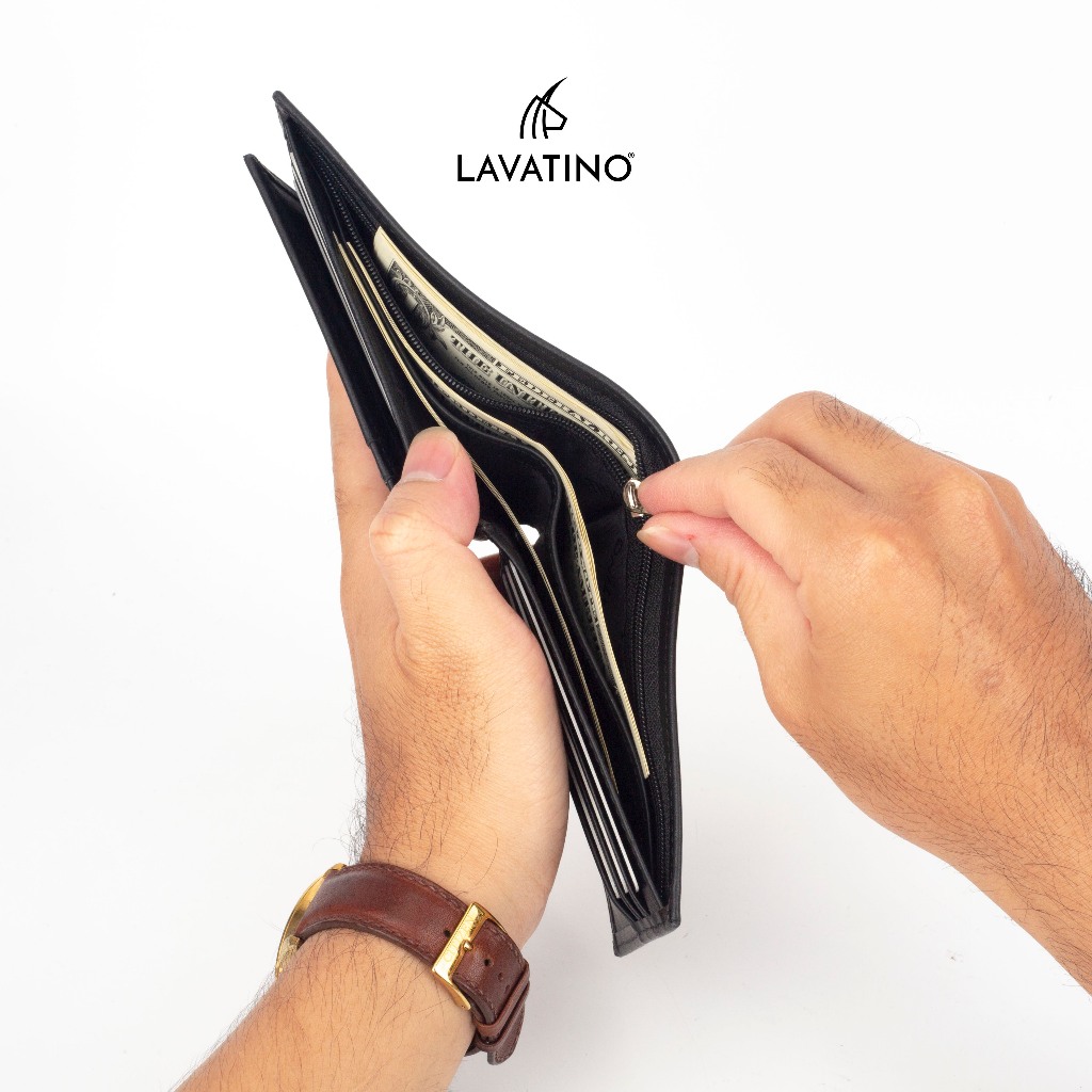 Ảnh Ví Da Nam Cao Cấp Da Bò Mastrotto Có Ngăn Khóa Kéo Chính Hãng LAVATINO, LINESS -  WB57 4