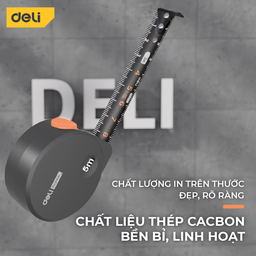 Thước Cuộn Thép Deli Đa Năng 3M/5M Thước Dây Thép Thông Minh Ứng Dụng Đo Đạc Nhà Cửa Công Trình Nhiều Màu Sắc