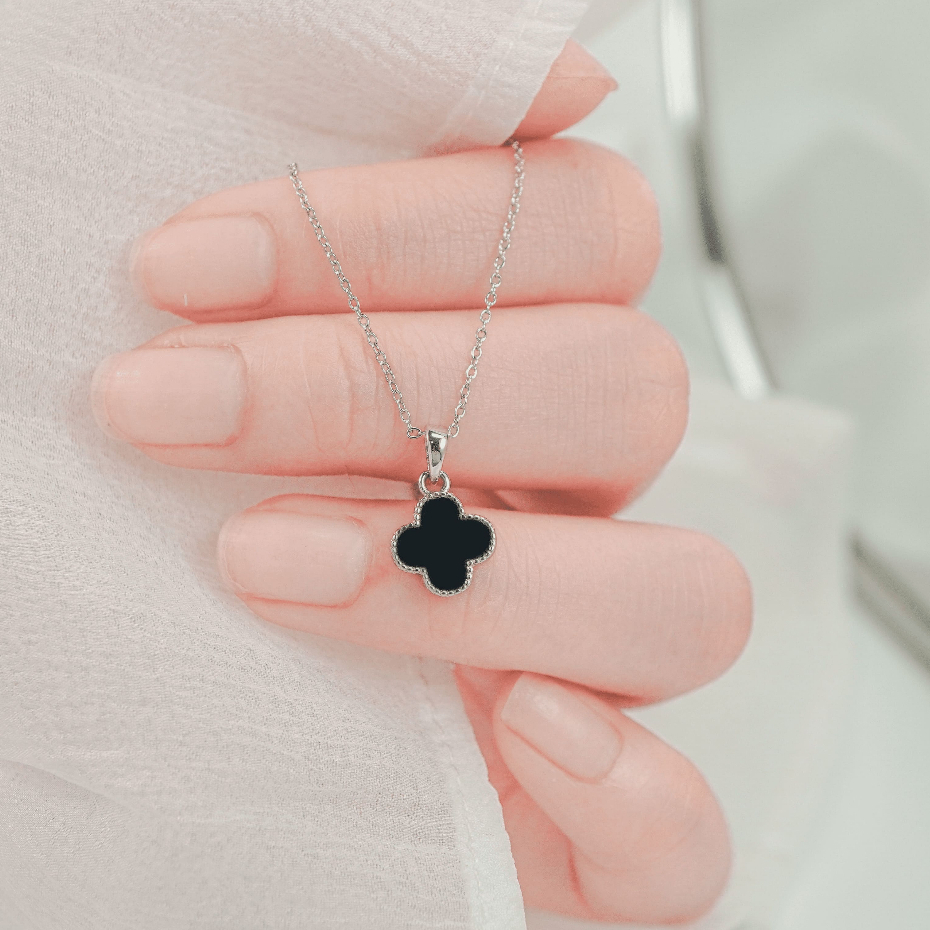 Ảnh Dây chuyền nữ Lamy CDE Black Onyx Flower Silver Necklace CDE6392SV 3