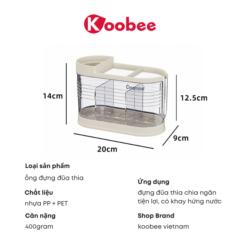Ống Đựng Đũa Thìa Muỗng KOOBEE Trong Suốt Chia Ngăn Sáng Tạo Có Khay Đựng Nước Cứng Cáp Tiện Dụng | 073