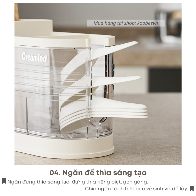 Ống Đựng Đũa Thìa Muỗng KOOBEE Trong Suốt Chia Ngăn Sáng Tạo Có Khay Đựng Nước Cứng Cáp Tiện Dụng | 073