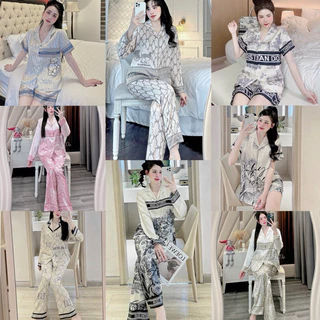 Bộ Mặc Nhà Lụa Xước Ánh Kim Thiết Kế 5D Công Nghệ VẢI ĐẸP Mới Tay Dài