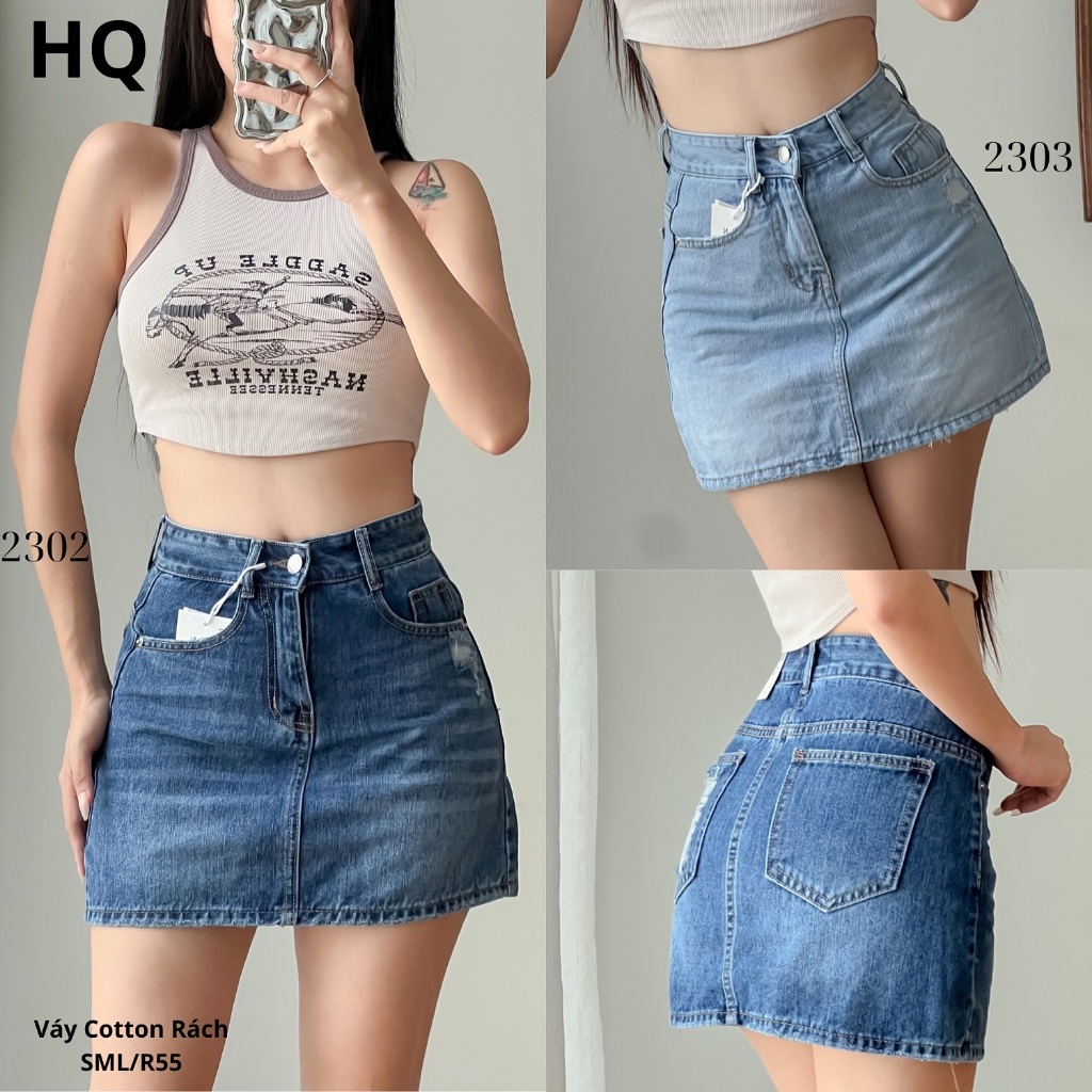 HQJeans® Chân váy cotton dáng A cào rách nhẹ mẫu mới thiết kế HQ175 ...
