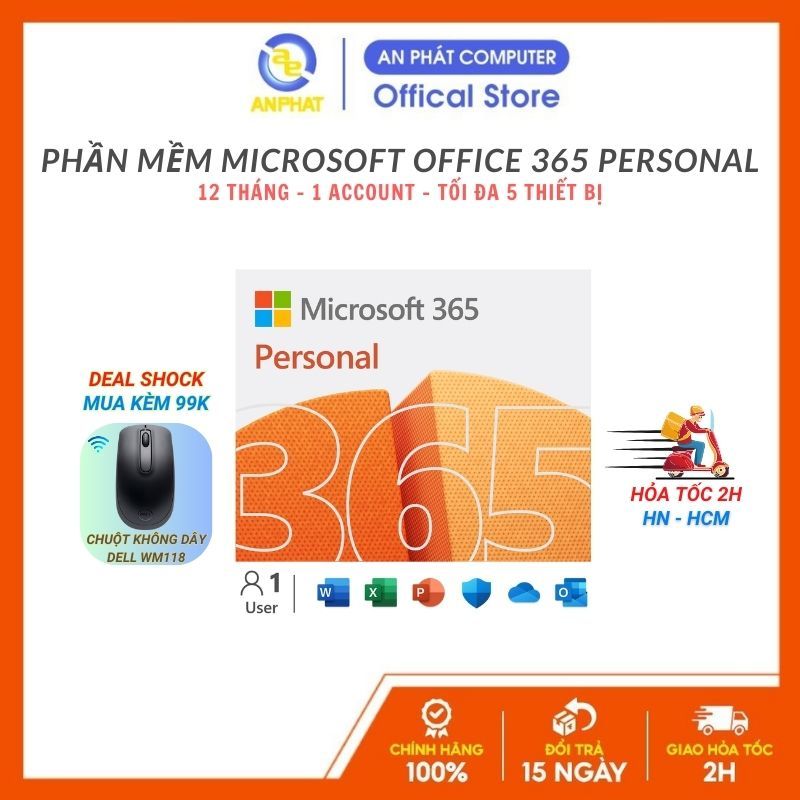 Phần Mềm Microsoft Office 365 Personal 12 Tháng Tối đa 5 Thiết Bị