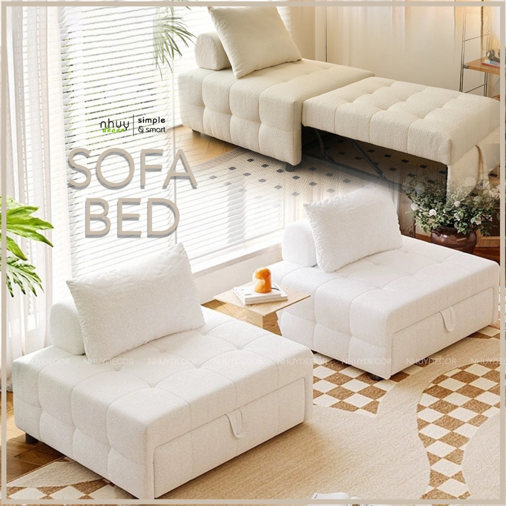 Giường gấp gọn thông minh - sofa giường NHU Y DECOR phòng khách đa năng khung thép, sofa bed lông cừu đệm cao su êm ái