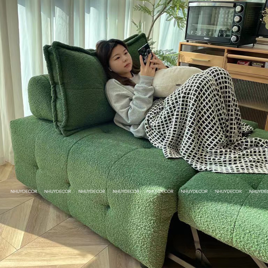 Giường gấp gọn thông minh - sofa giường NHU Y DECOR phòng khách đa năng khung thép, sofa bed lông cừu đệm cao su êm ái