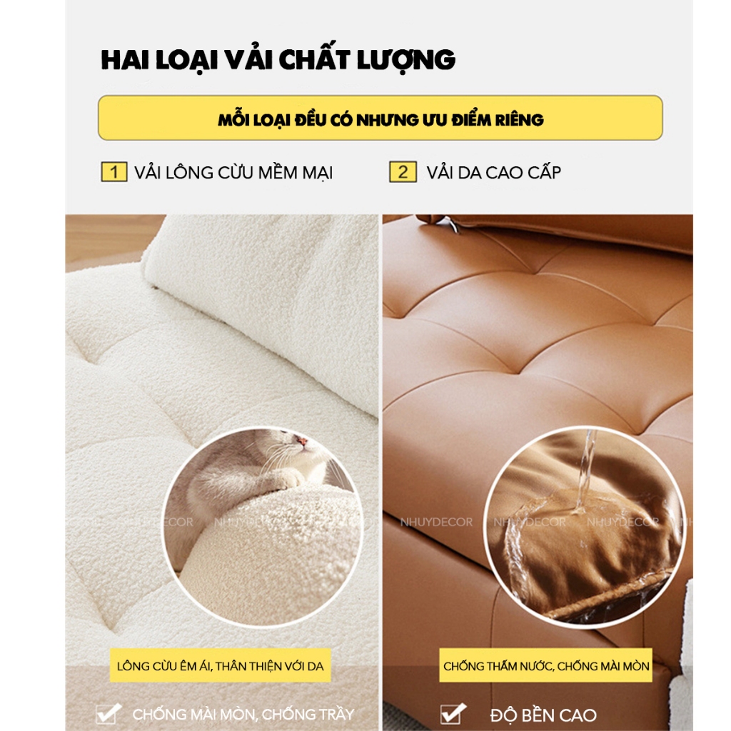 Giường gấp gọn thông minh - sofa giường NHU Y DECOR phòng khách đa năng khung thép, sofa bed lông cừu đệm cao su êm ái