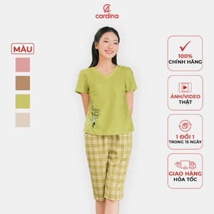 Đồ bộ nữ CARDINA chất liệu đũi bamboo cổ tim form basic kiểu dáng đơn giản thoải mái trẻ trung 4BDL03
