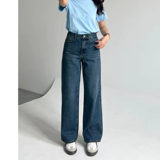 REDE L-03B Quần Jeans Suông Xanh Trầm Ánh Rêu, Ống Rộng Vừa, Lưng Cao, Đứng Form Tốt