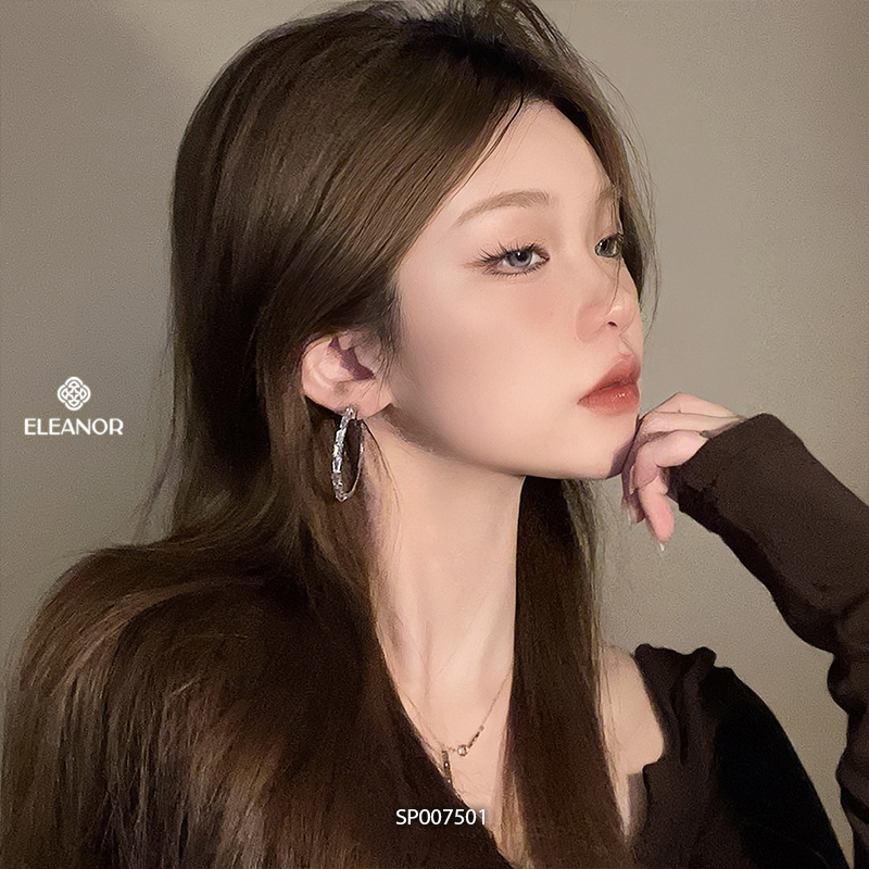 Bông tai nữ chuôi bạc 925 Eleanor Accessories khuyên tai tròn đính đá phụ kiện trang sức 7501