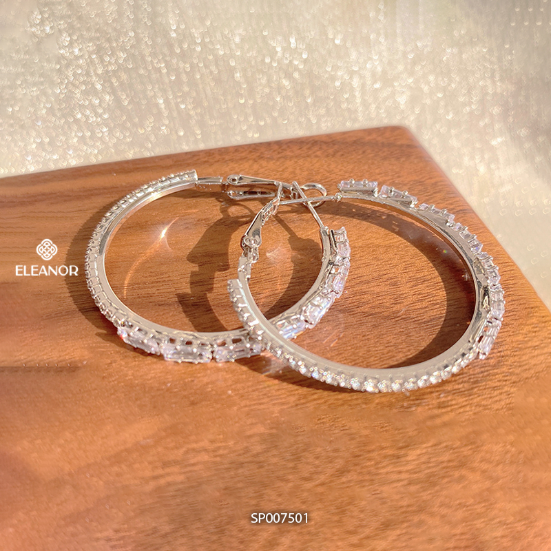 Bông tai nữ chuôi bạc 925 Eleanor Accessories khuyên tai tròn đính đá phụ kiện trang sức 7501