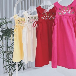 Váy bé gái hai dây họa tiết thêu xịn xò trắng kem, vàng cho bé 1-7 tuổi (8-26kg) N0023B