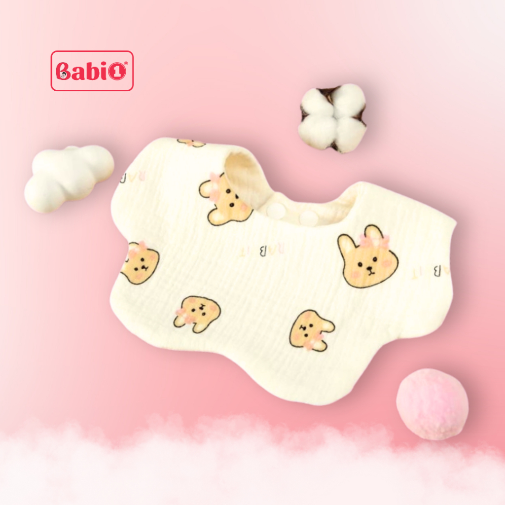 Yếm Ăn Dặm Cho Bé BABIONE Yếm Tròn Cho Bé Care Zelo 6 Lớp Muslin Cotton Tự Nhiên Khuy Bấm Tiện Lợi