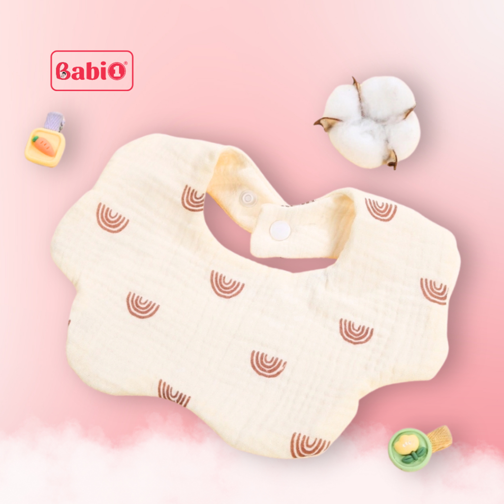 Yếm Ăn Dặm Cho Bé BABIONE Yếm Tròn Cho Bé Care Zelo 6 Lớp Muslin Cotton Tự Nhiên Khuy Bấm Tiện Lợi