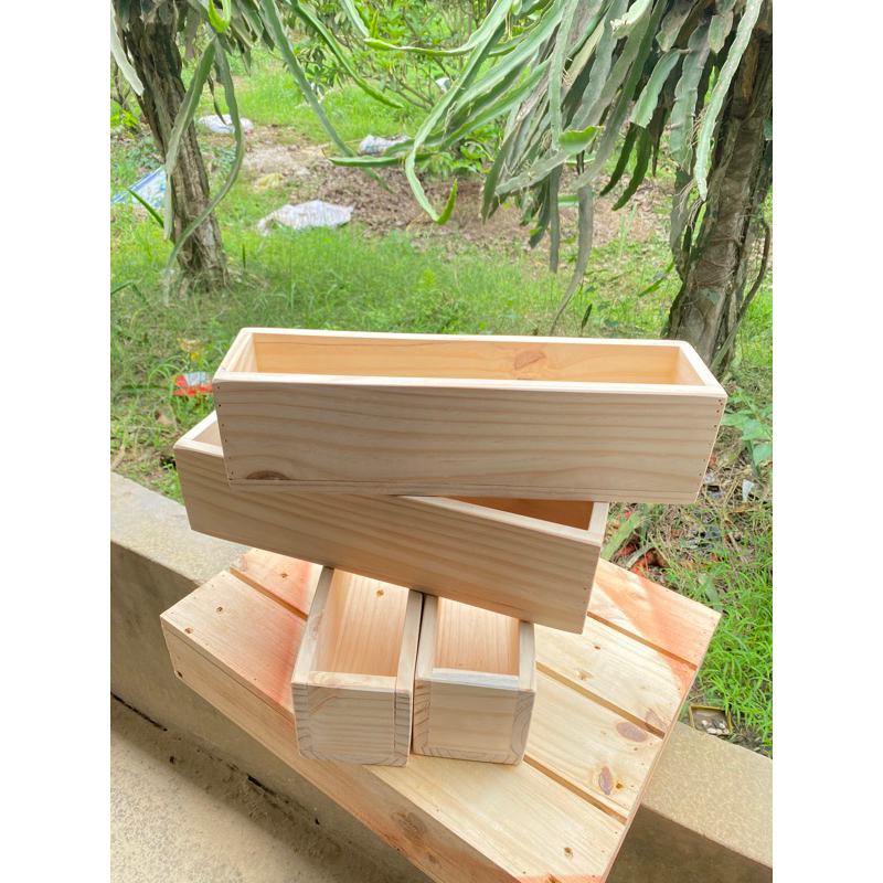 Chậu Gỗ Thông Chữ Nhật cao 10cm Trồng Cây Cảnh, Sen Đá - Chậu Decor Bàn Làm Việc Nhiều Kích Thước - TC Home