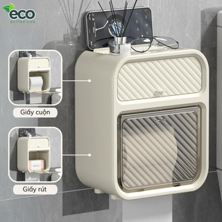 Hộp đựng giấy vệ sinh ECO treo tường 2 trong 1, hộp đựng giấy chất liệu ABS + PP cao cấp chống nước