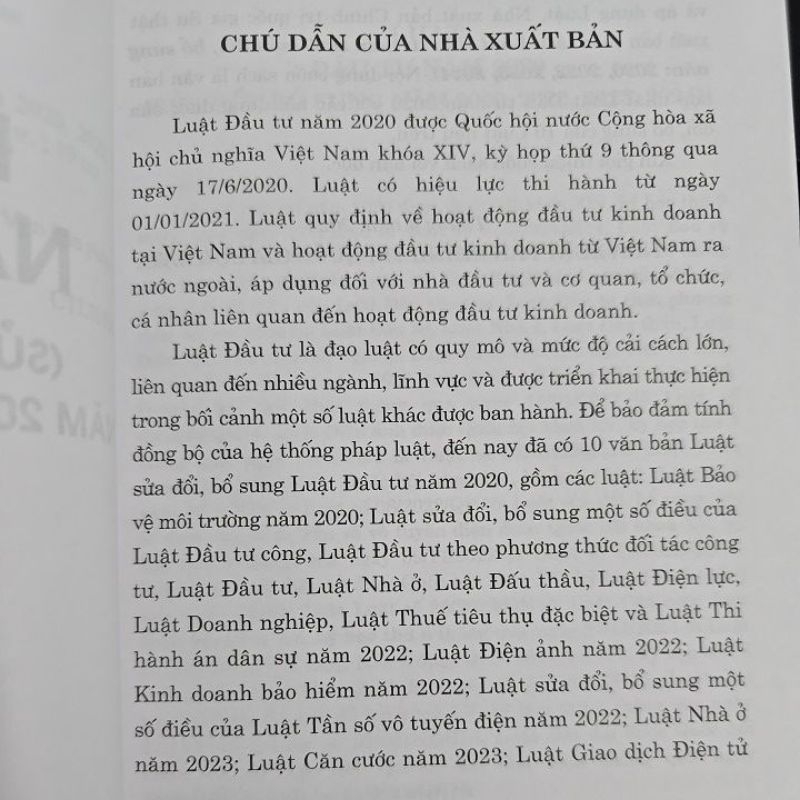 Ảnh Sách - Luật đầu tư năm 2020 (sửa đổi, bổ sung năm 2020, 2022, 2023, 2024)  (NXB Chính trị quốc gia Sự thật) 1