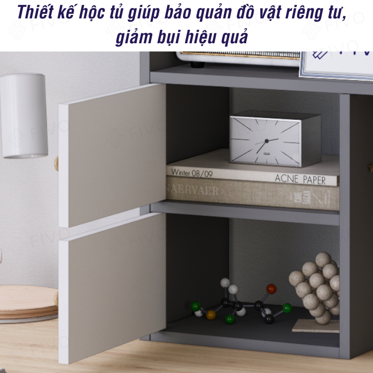Ảnh Kệ Gỗ Để Bàn FB21 FIVO Cao Cấp Màu Trắng Và Xám, Decor Bàn Học, Văn Phòng, Hộc Tủ Gắn Nam Châm, Đa Dạng Mẫu Mã, Màu Sắc 4