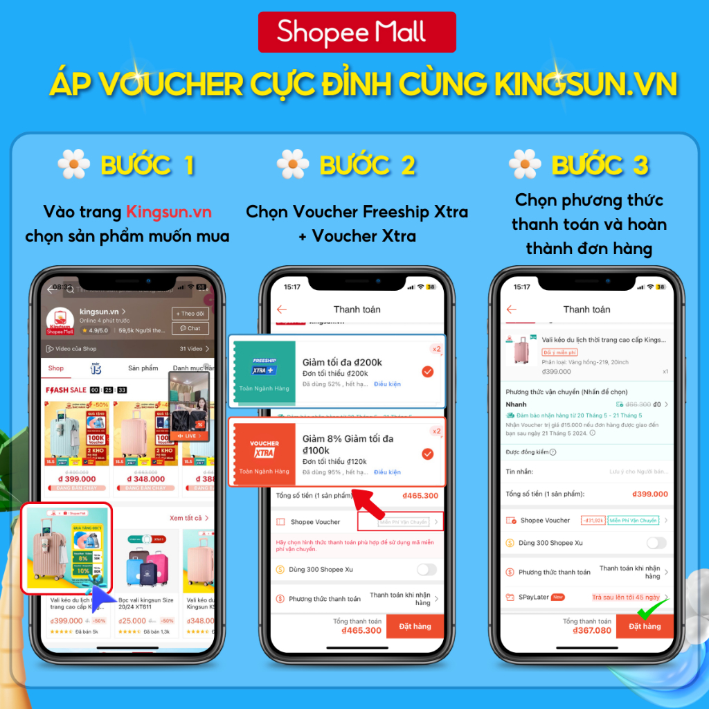 Ảnh Vali kéo Du Lịch Nhựa PP02 Kingsun Cao Cấp Chống Va Đập Size 20/24 khóa hải quan TSA Bảo Hành 5 Năm 2