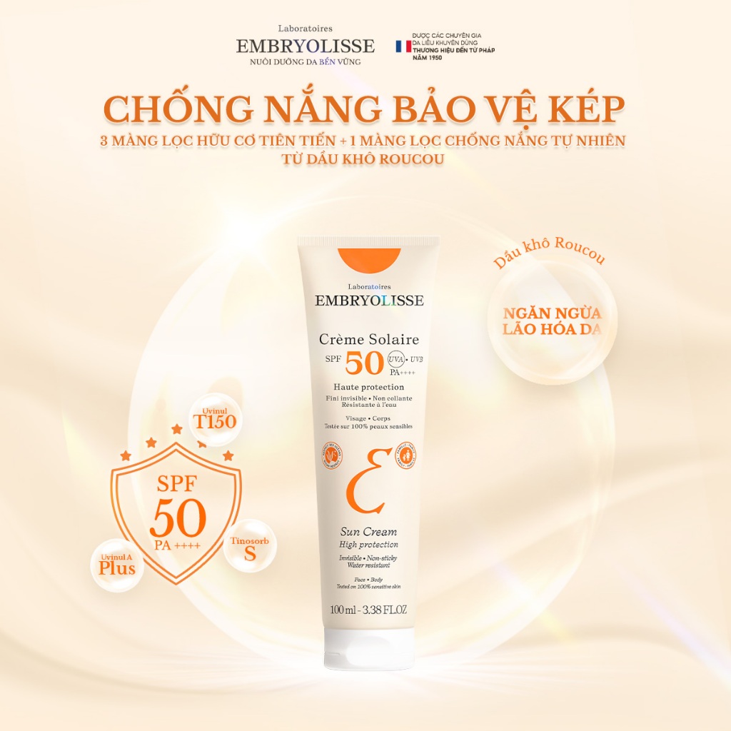 Ảnh Kem Chống Nắng Hữu Cơ Thế Hệ Mới - Chống UV Phổ Rộng Và Ngăn Ngừa Lão Hóa Embryolisse Dành Cho Da Khô, Nhạy Cảm 100ml 3
