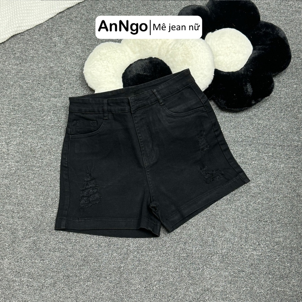 (Có big size) Quần short jean nữ co giãn, form lưng cao, xước rách nhẹ cá tính dễ phối đồ Anngo - AT420