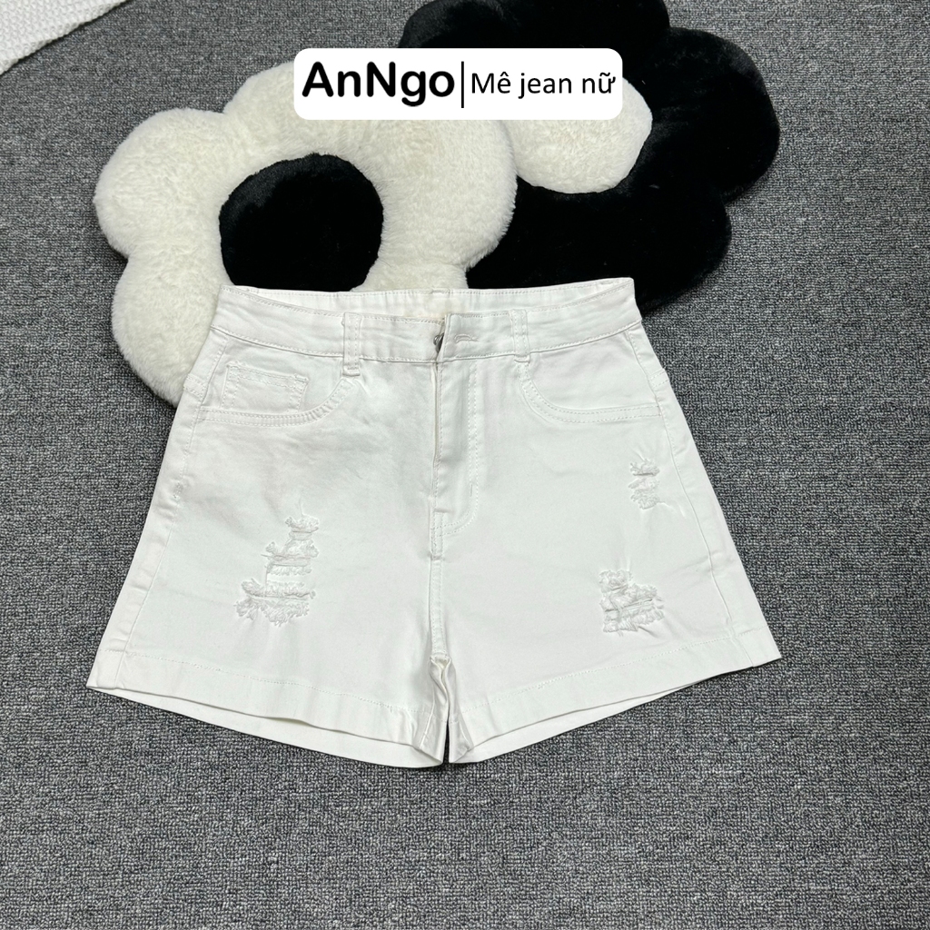 (Có big size) Quần short jean nữ co giãn, form lưng cao, xước rách nhẹ cá tính dễ phối đồ Anngo - AT420
