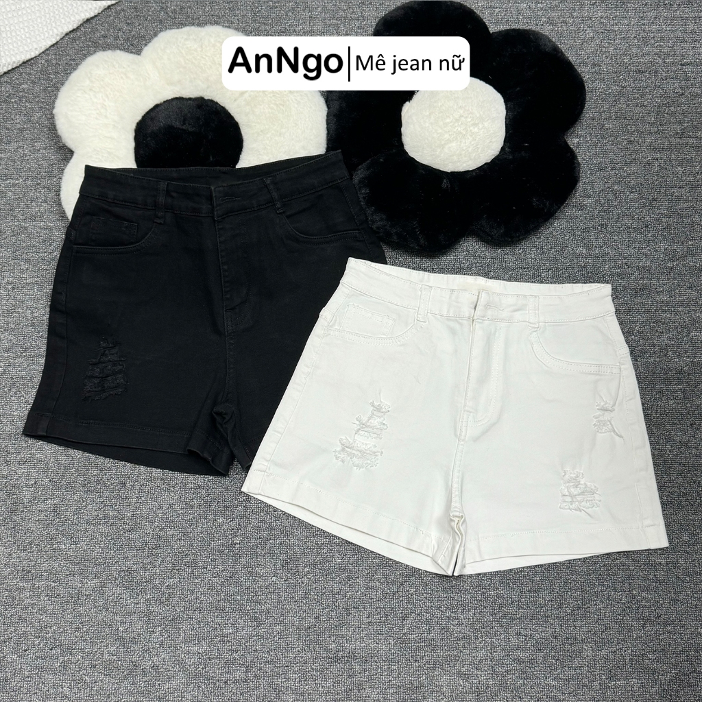 (Có big size) Quần short jean nữ co giãn, form lưng cao, xước rách nhẹ cá tính dễ phối đồ Anngo - AT420